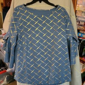 Slate Blue Silver Diamond Shaped Design 2XL Layered Bell 3/4 Sleeve